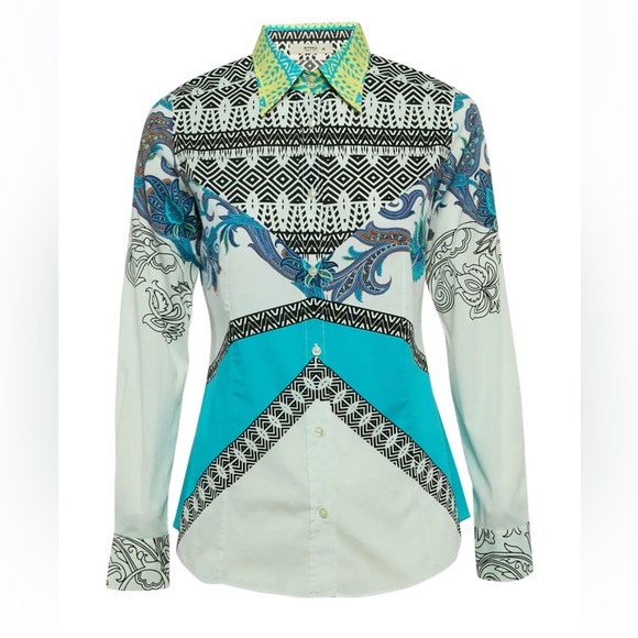 Etro Blue and Black Geometric paisley Pattern button down Shirt IT50 USMedium - Picture 3 of 12